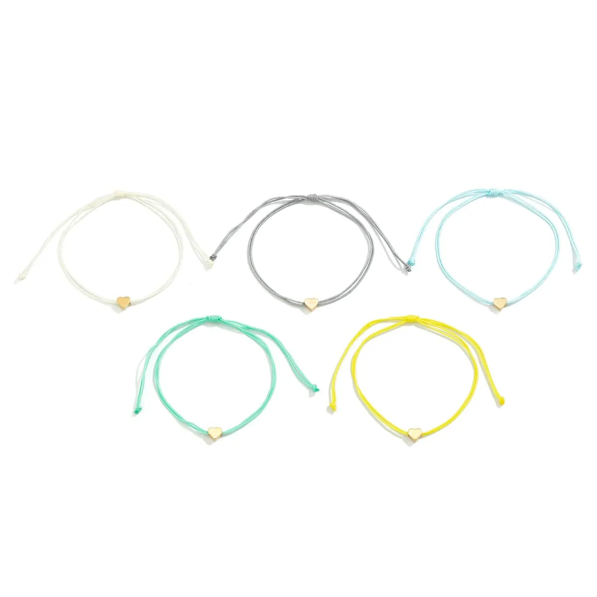 Boho Colorful Heart Jade Cord Stackable Bracelet Set