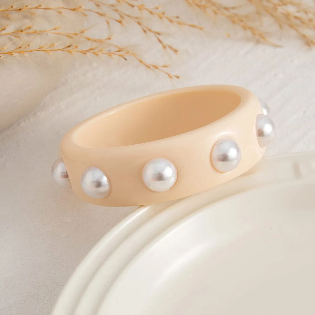 Boho Colorful Pearl Resin Bangle Bracelet
