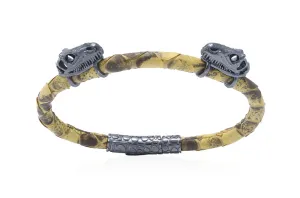 Bracelet LivingSkull Men Python Leather & Two Silver T-Rex Skulls