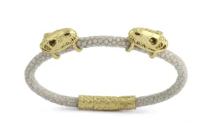 Bracelet LivingSkull Men Stingray Leather & Two T-Rex Skulls