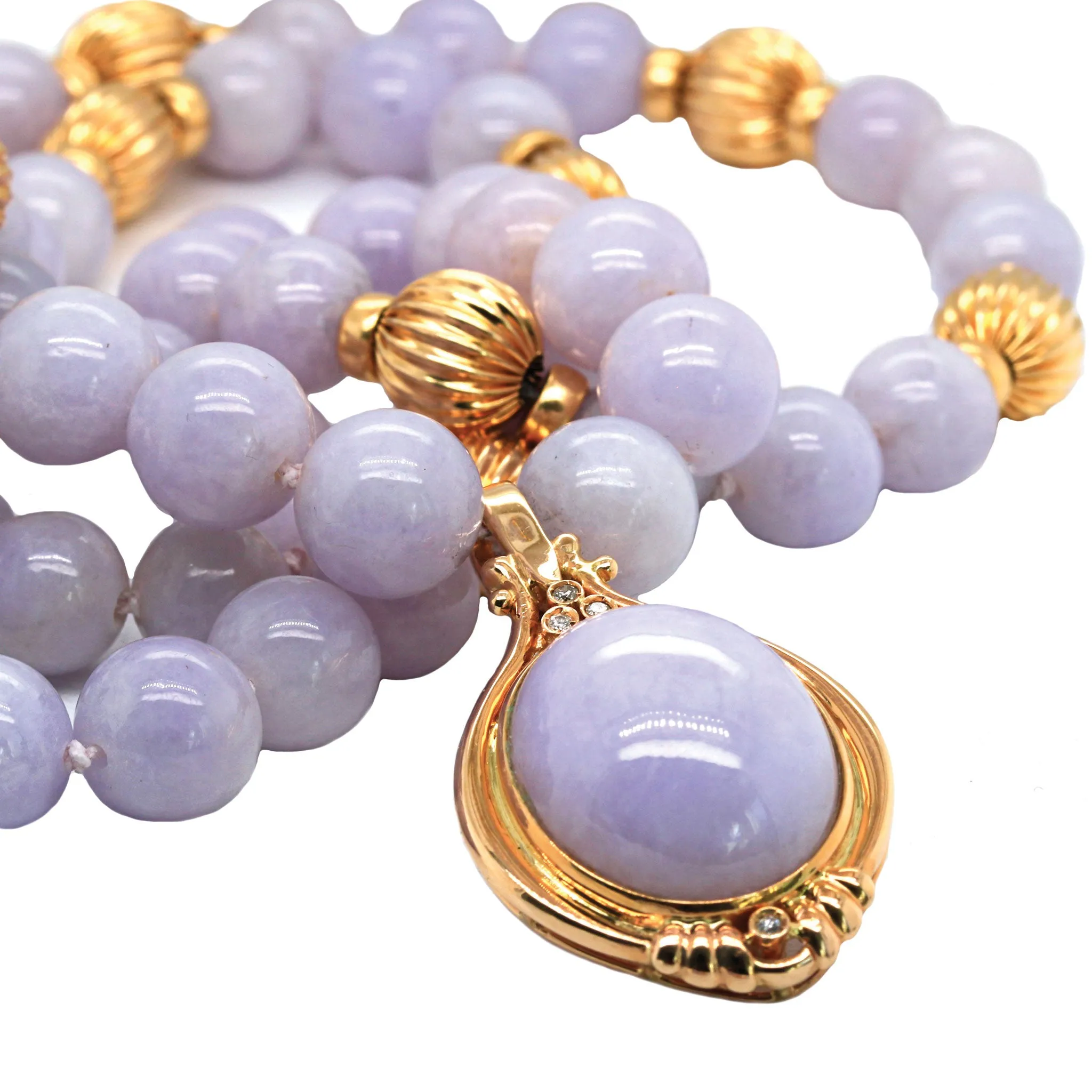 Cabochon Cut Lavender Jade and Diamond Enhancer Pendant & Necklace