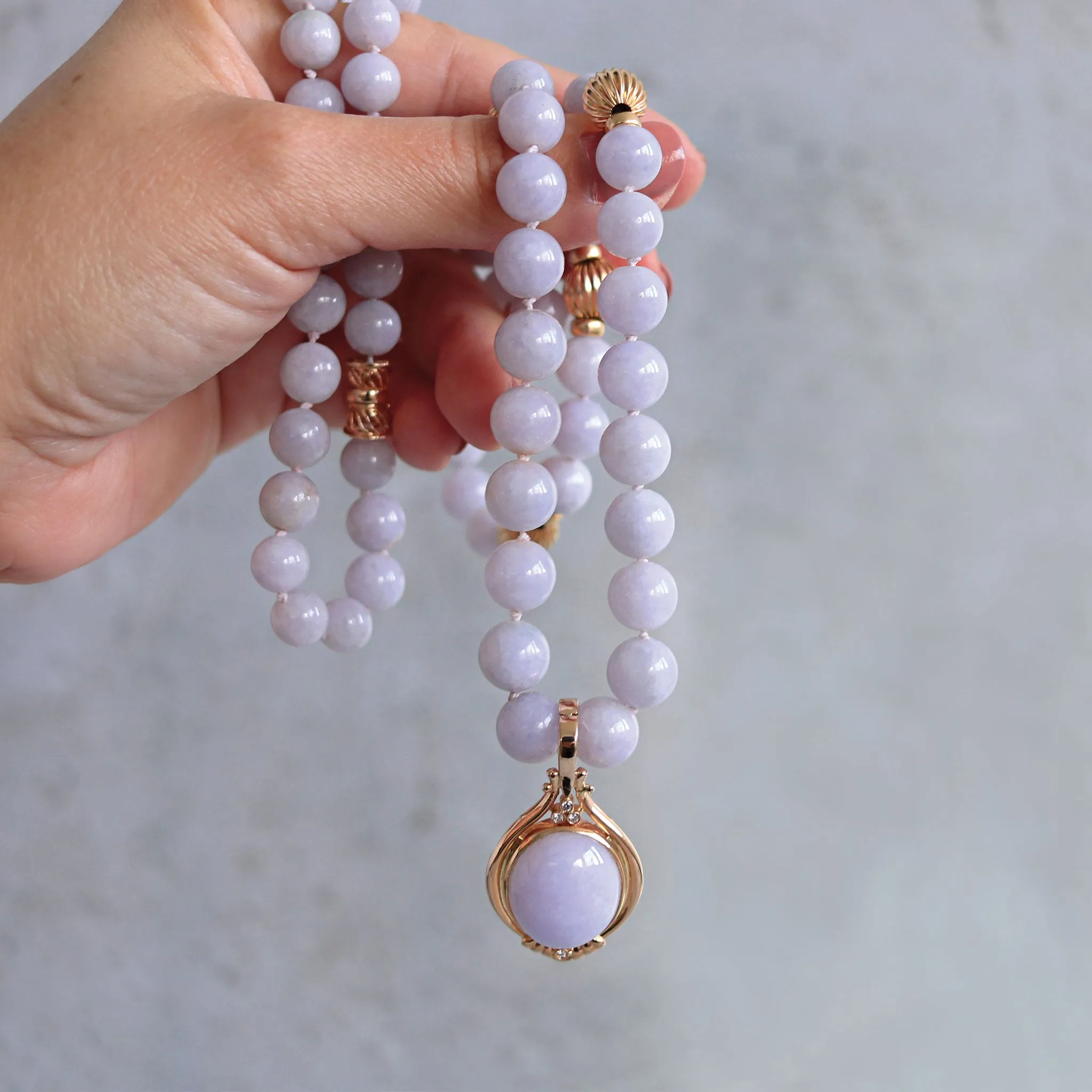 Cabochon Cut Lavender Jade and Diamond Enhancer Pendant & Necklace