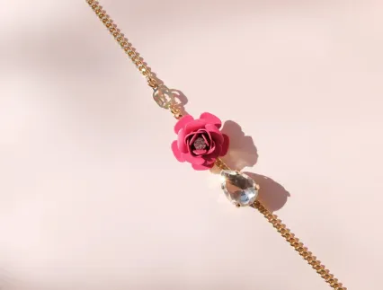Camellia Adjustable Bracelet with Crystal Drop - Silk Effect