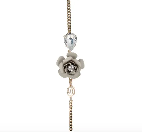 Camellia Adjustable Bracelet with Crystal Drop - Silk Effect