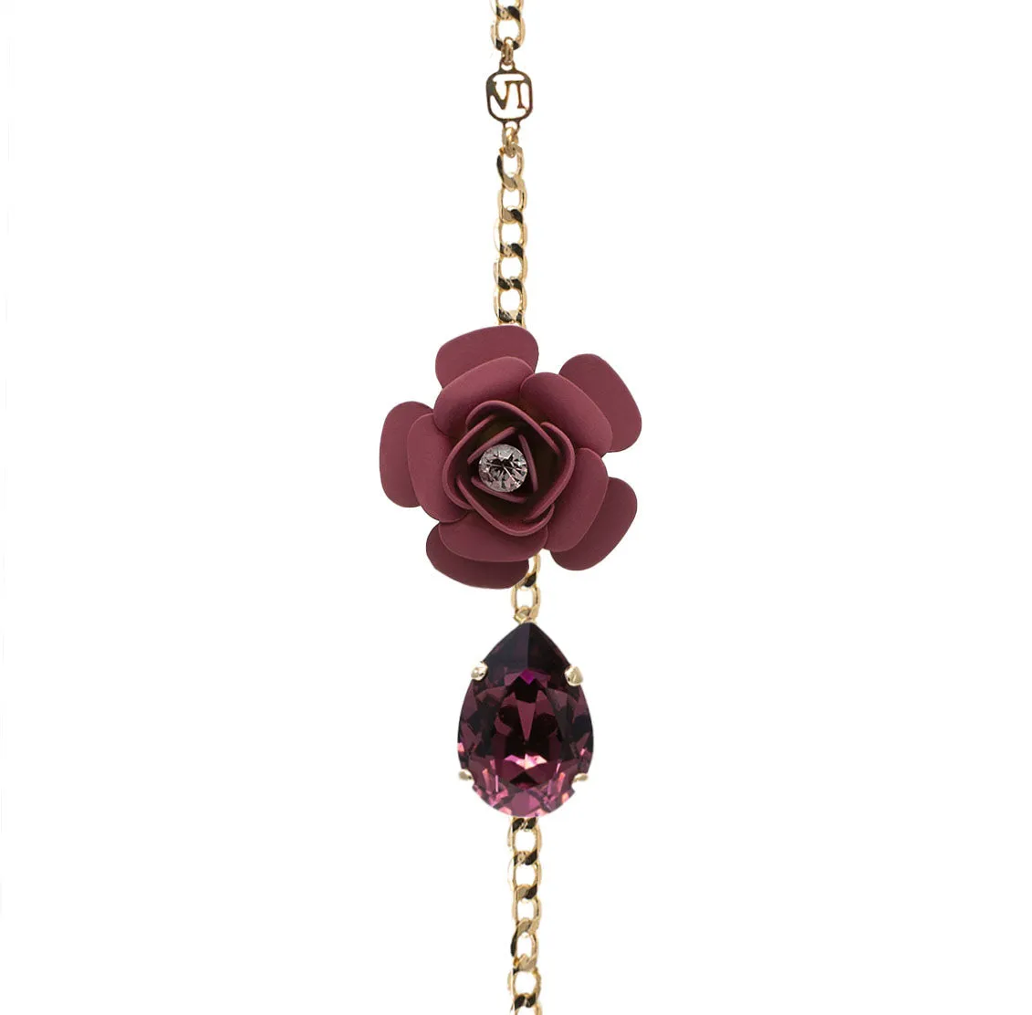 Camellia Adjustable Bracelet with Crystal Drop - Silk Effect