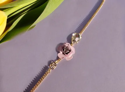 Camellia Adjustable Bracelet with Crystal Drop - Silk Effect