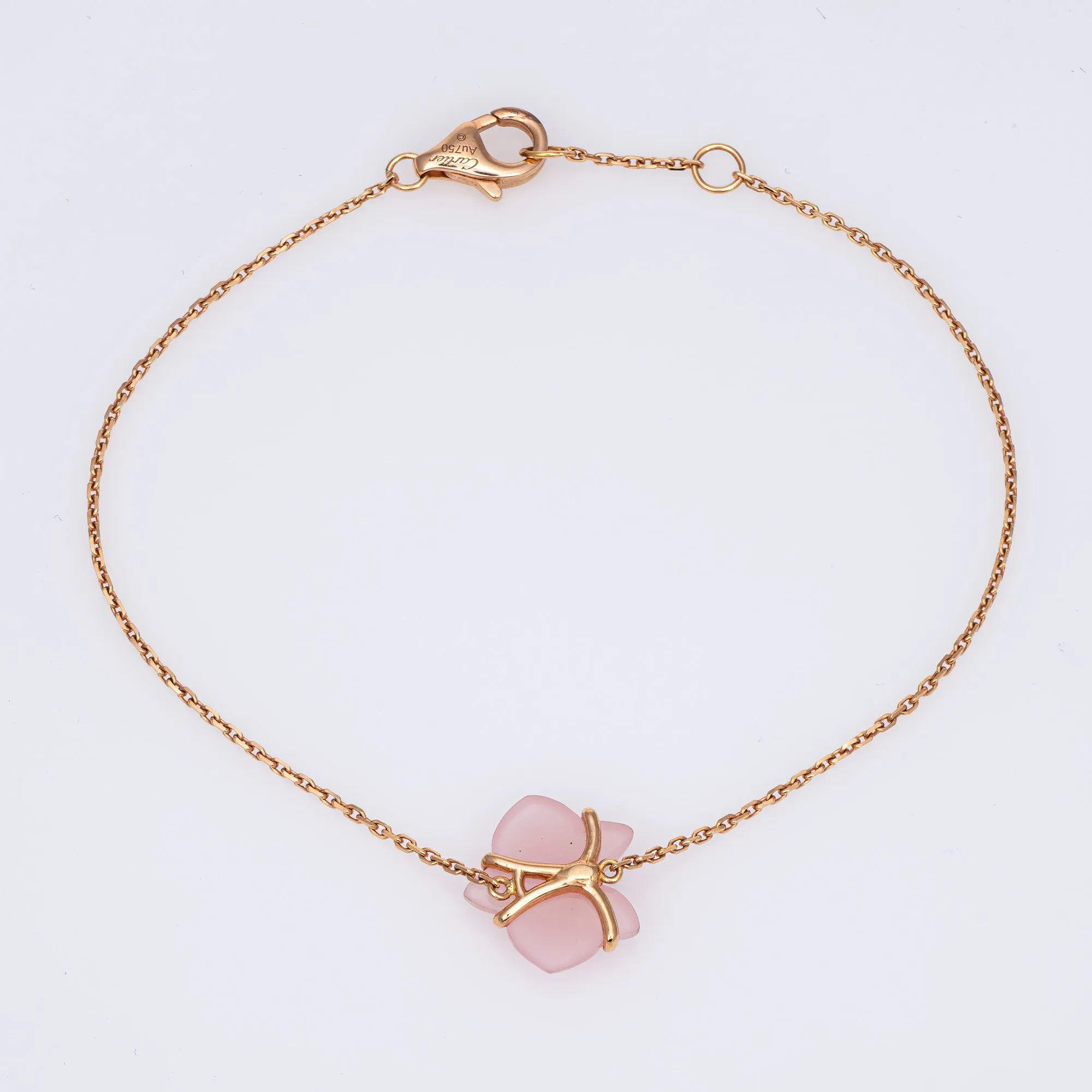 Caresse D'Orchidees Par Cartier Bracelet Pink Chalcedony Diamond Estate 18k Gold