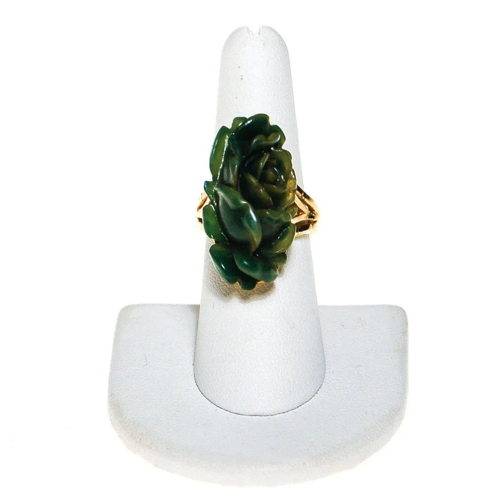 Carved Jade Rose Ring by Crown Trifari