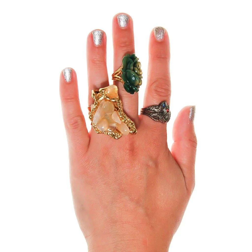 Carved Jade Rose Ring by Crown Trifari