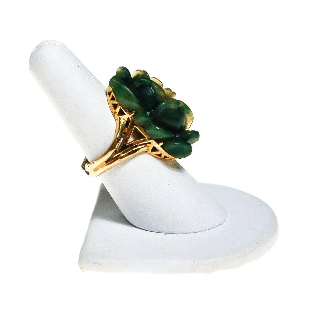 Carved Jade Rose Ring by Crown Trifari