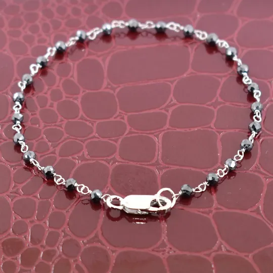 Certified 3 mm, Black Diamond Chain Bracelet in Sterling Silver. Very Elegant & Simple Look