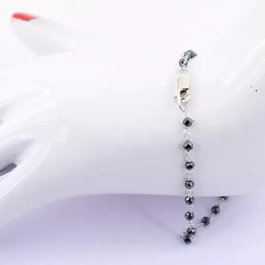 Certified 3 mm, Black Diamond Chain Bracelet in Sterling Silver. Very Elegant & Simple Look