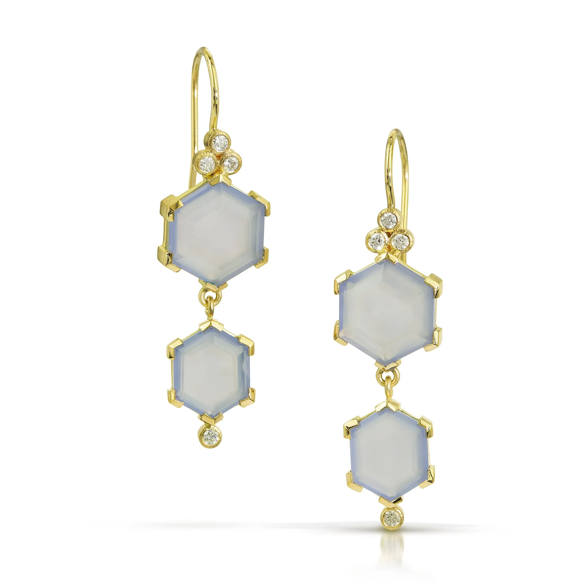 chalcedony hexagon and diamond earrings