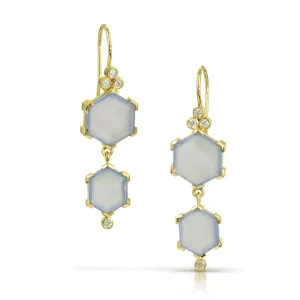 chalcedony hexagon and diamond earrings