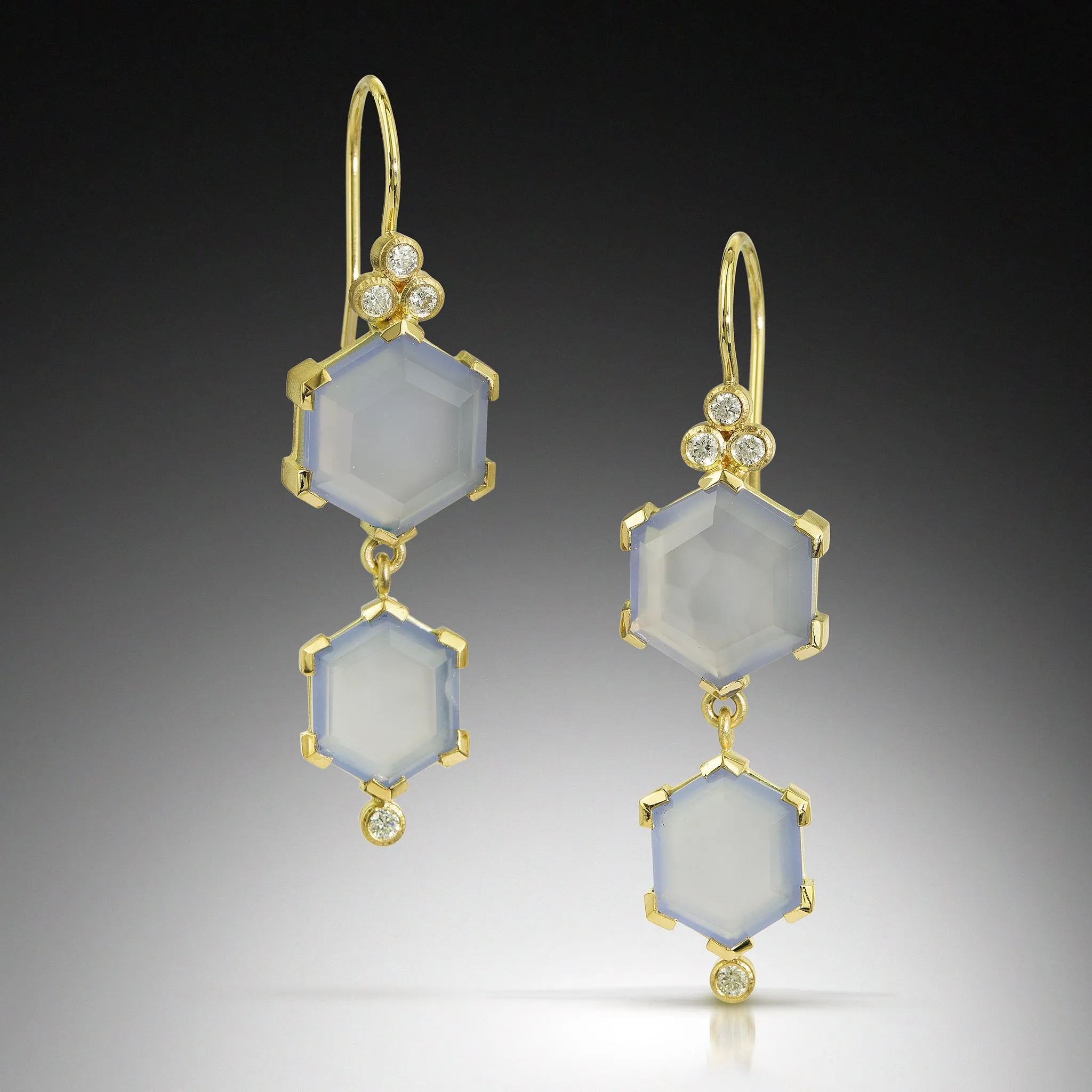chalcedony hexagon and diamond earrings