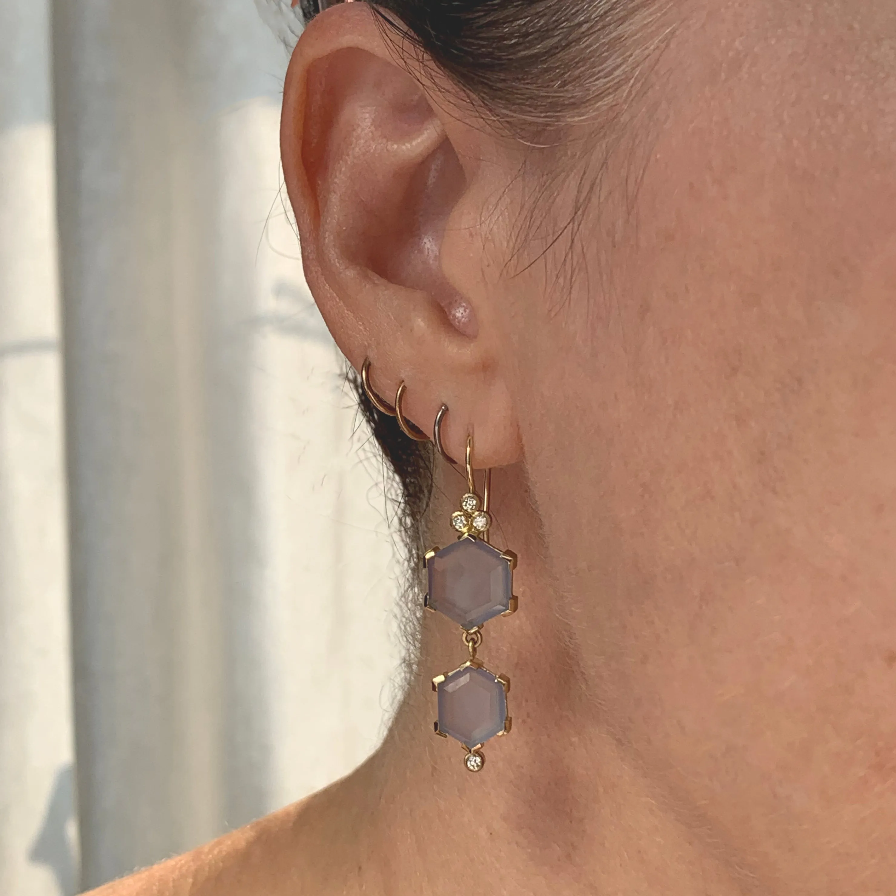 chalcedony hexagon and diamond earrings