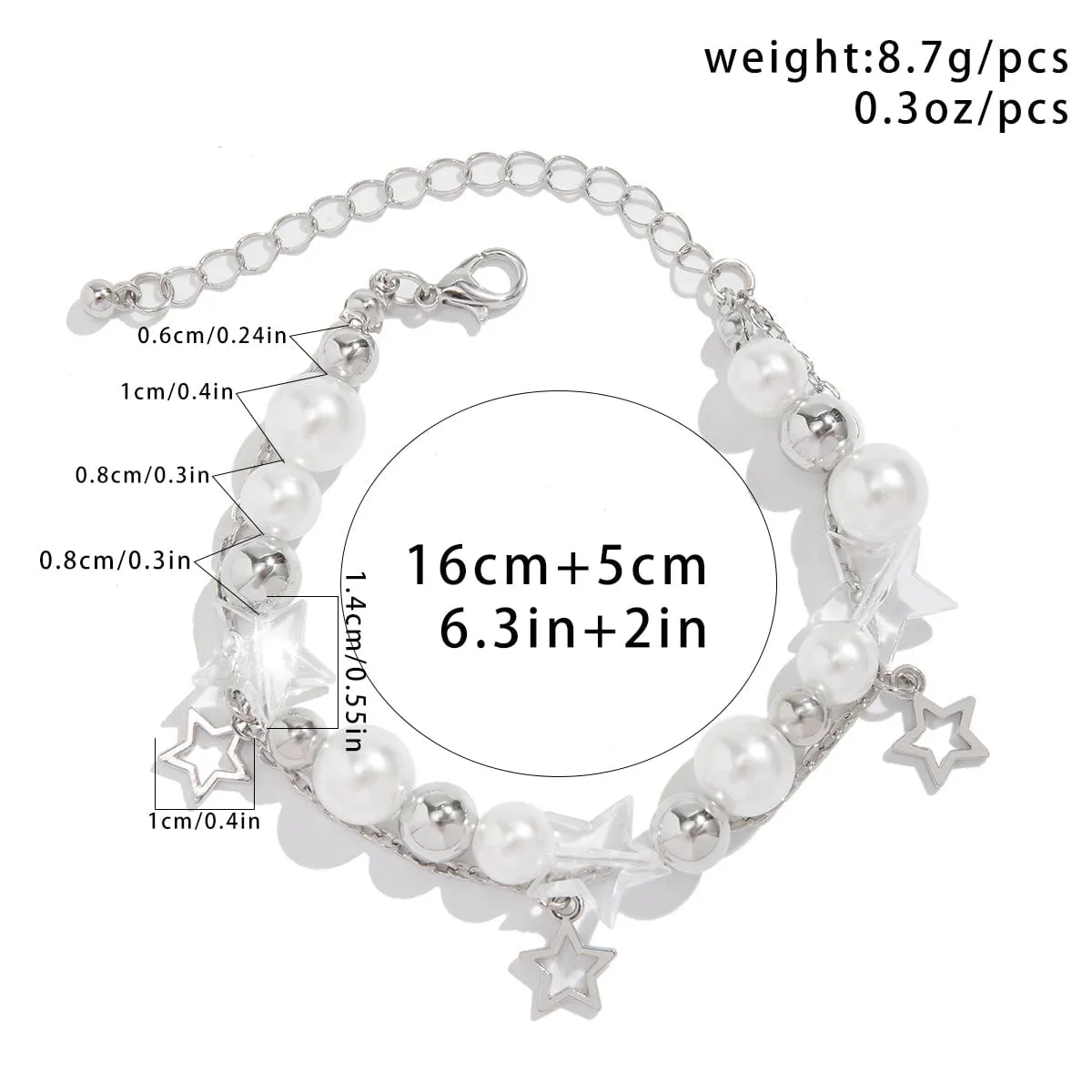 Chic Elegant Layered Star Tassel Pearl Chain Bracelet