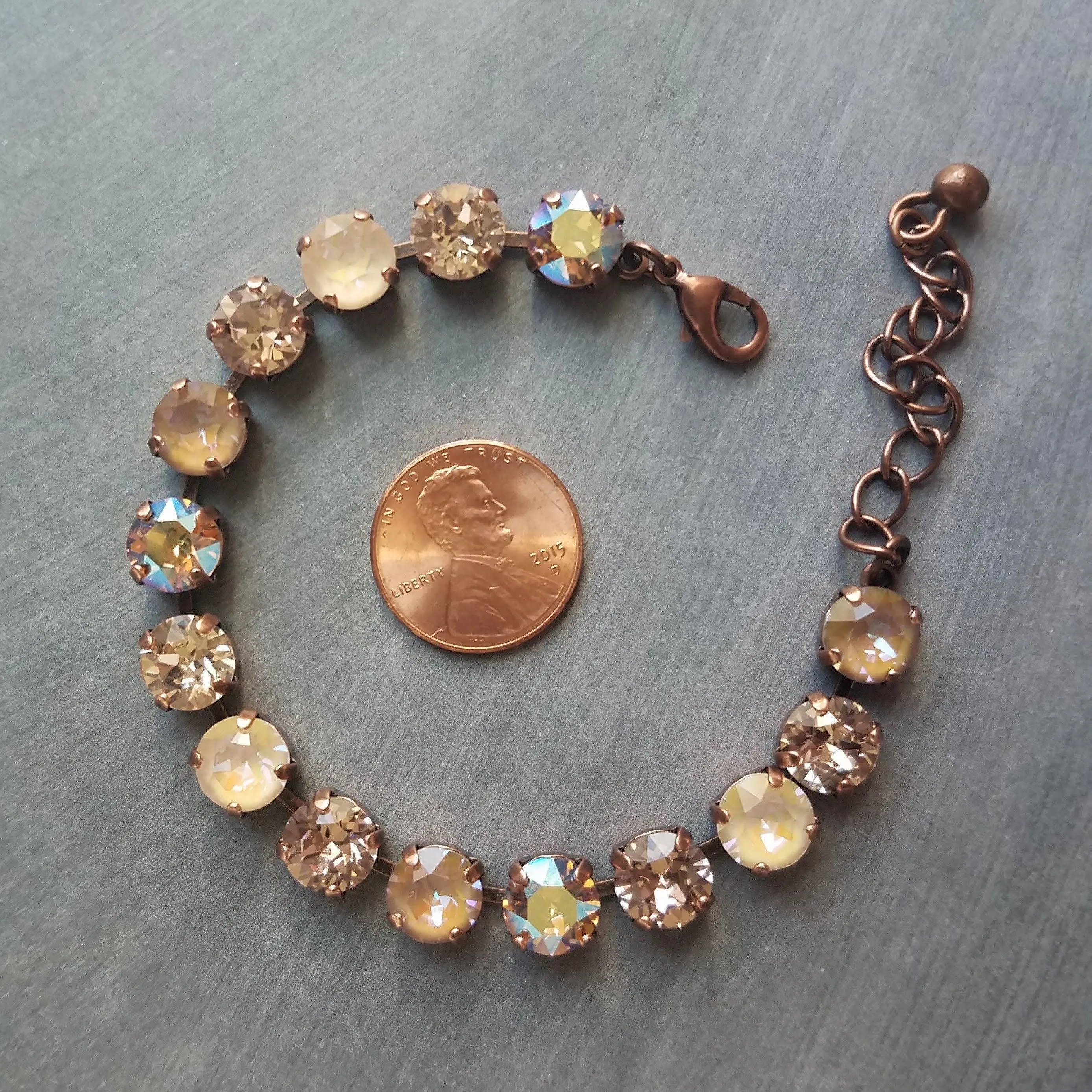 Chunky Fall Bracelet, autumn color bracelet, large crystal bracelet, antique bronze chain, old gold bracelet, sparkling green orange purple
