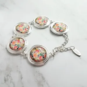 Chunky Floral Bracelet, flower bracelet, chunky silver bracelet, round charm bracelet, colorful bracelet, unique silver bracelet, pastel