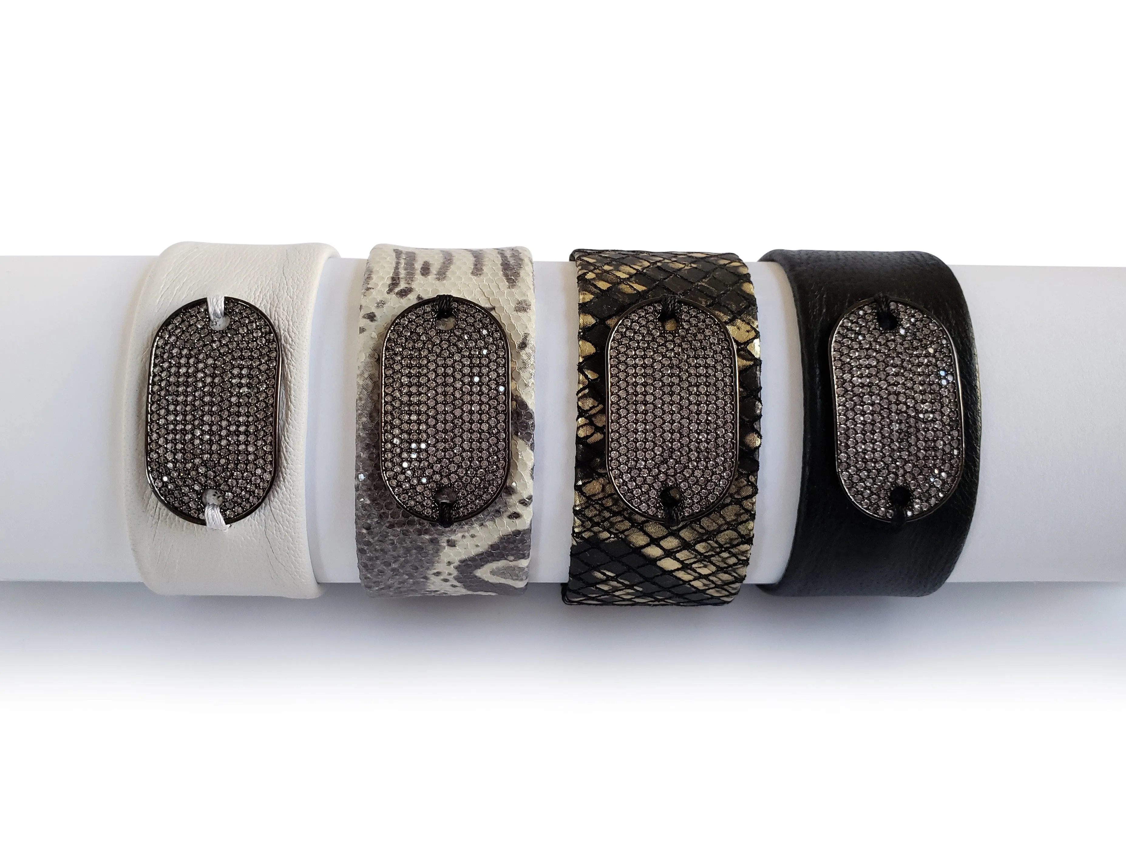 Classic Gunmetal Rectangle Micro Pave SZ Tag Bracelet