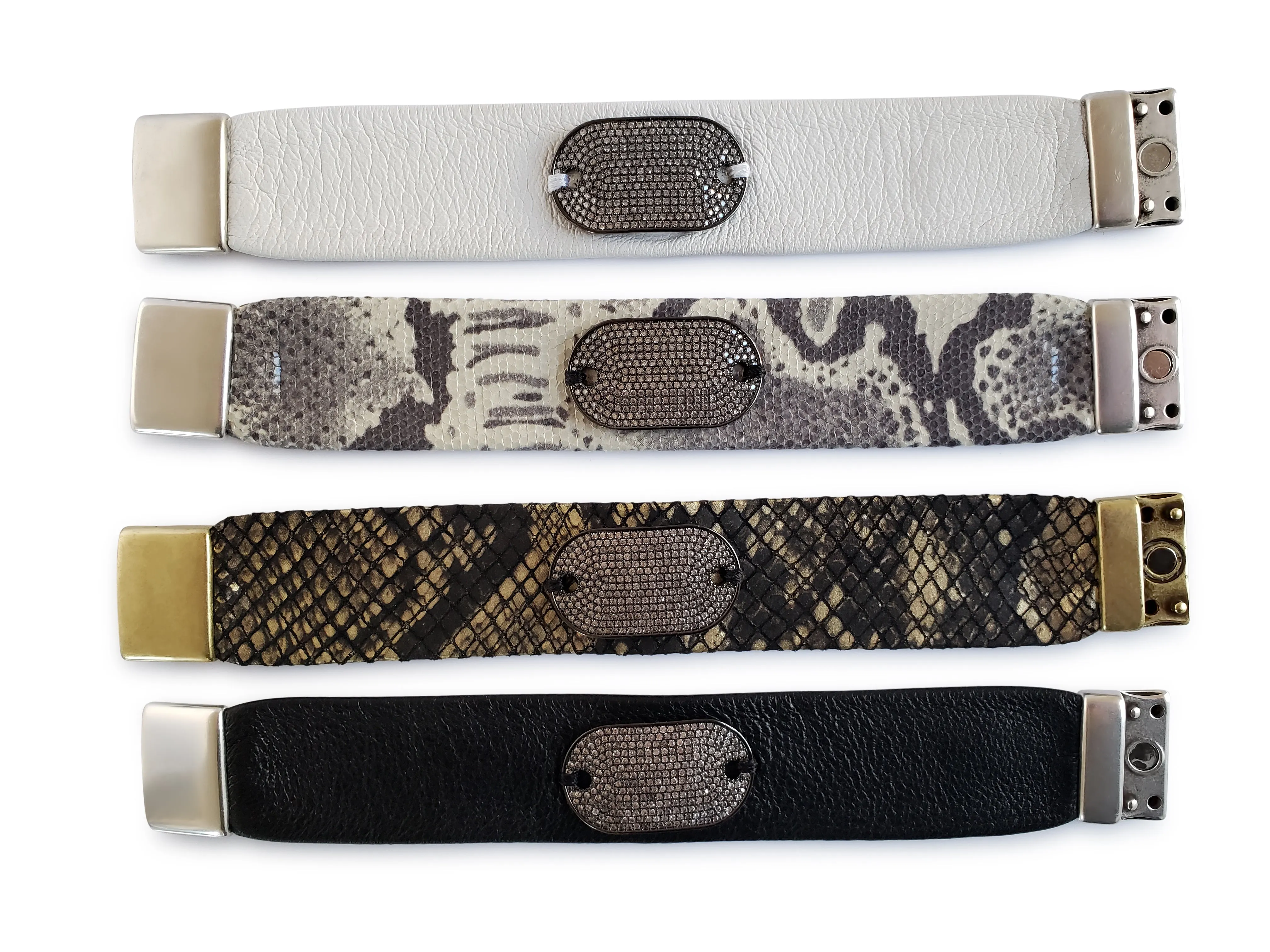 Classic Gunmetal Rectangle Micro Pave SZ Tag Bracelet
