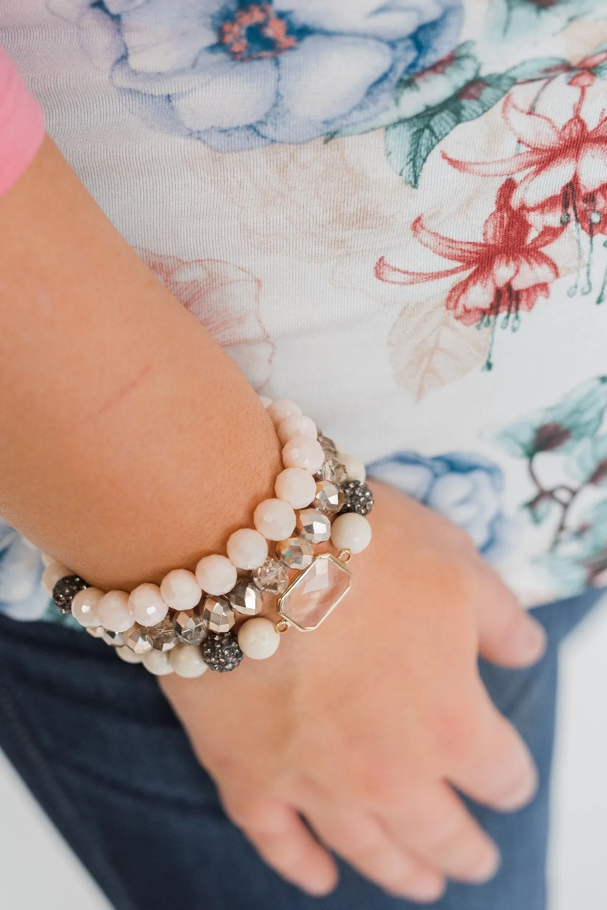 Clear Jewel Bracelet Set- Soft Tones