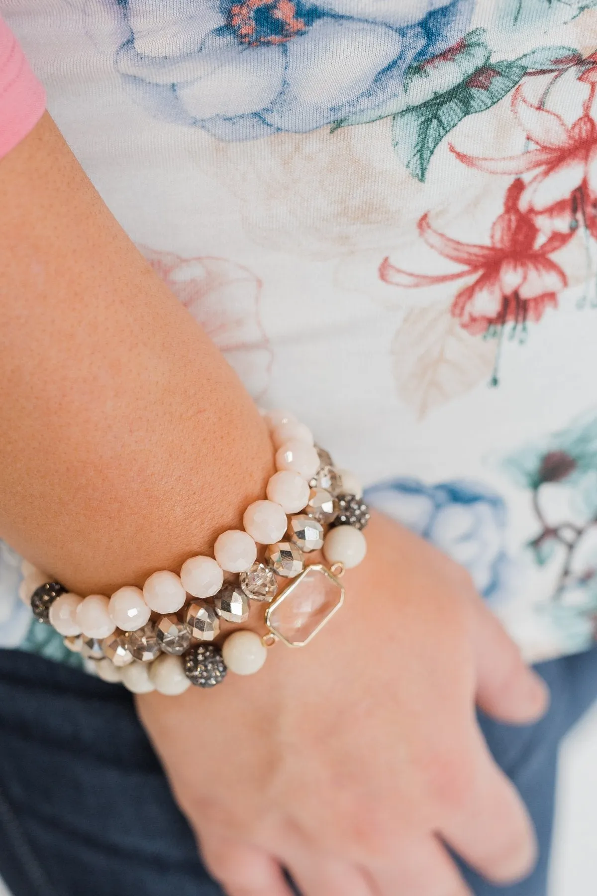 Clear Jewel Bracelet Set- Soft Tones