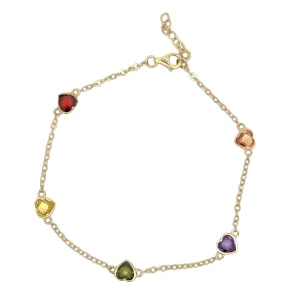 Colorful Heart-Shaped Gemstone Bracelet 10k