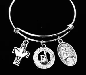 Confirmation Jewelry Saint Catherine of Sienna Expandable Charm Bracelet Silver Adjustable Bangle Medal Catholic Gift Dove