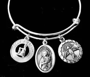 Confirmation Jewelry Saint Maria Goretti Expandable Charm Bracelet Silver Adjustable Bangle Medal Catholic Gift Dove