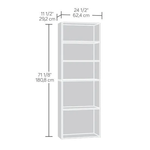 Contemporary 5-Shelf Bookcase Bookshelf in Soft White Wood Finish - Made in USA