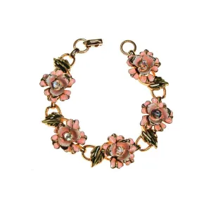 Coro Pale Pink Painted Enamel Rose Bracelet with Iridescent Rhinestone Accents