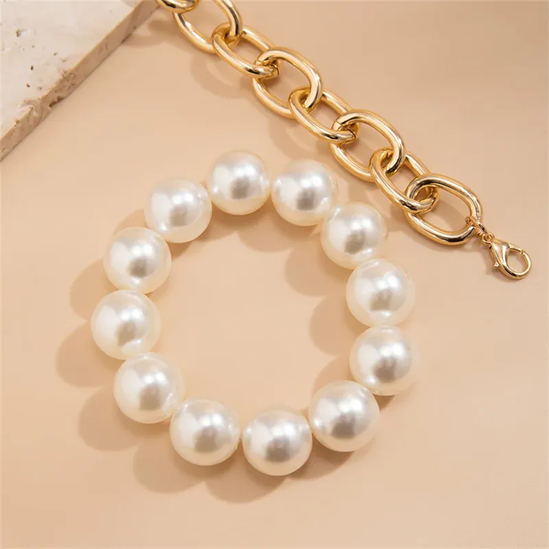 Couple 2pcs/Set Link Chain Elegant Faux Pearl Punk Bracelets