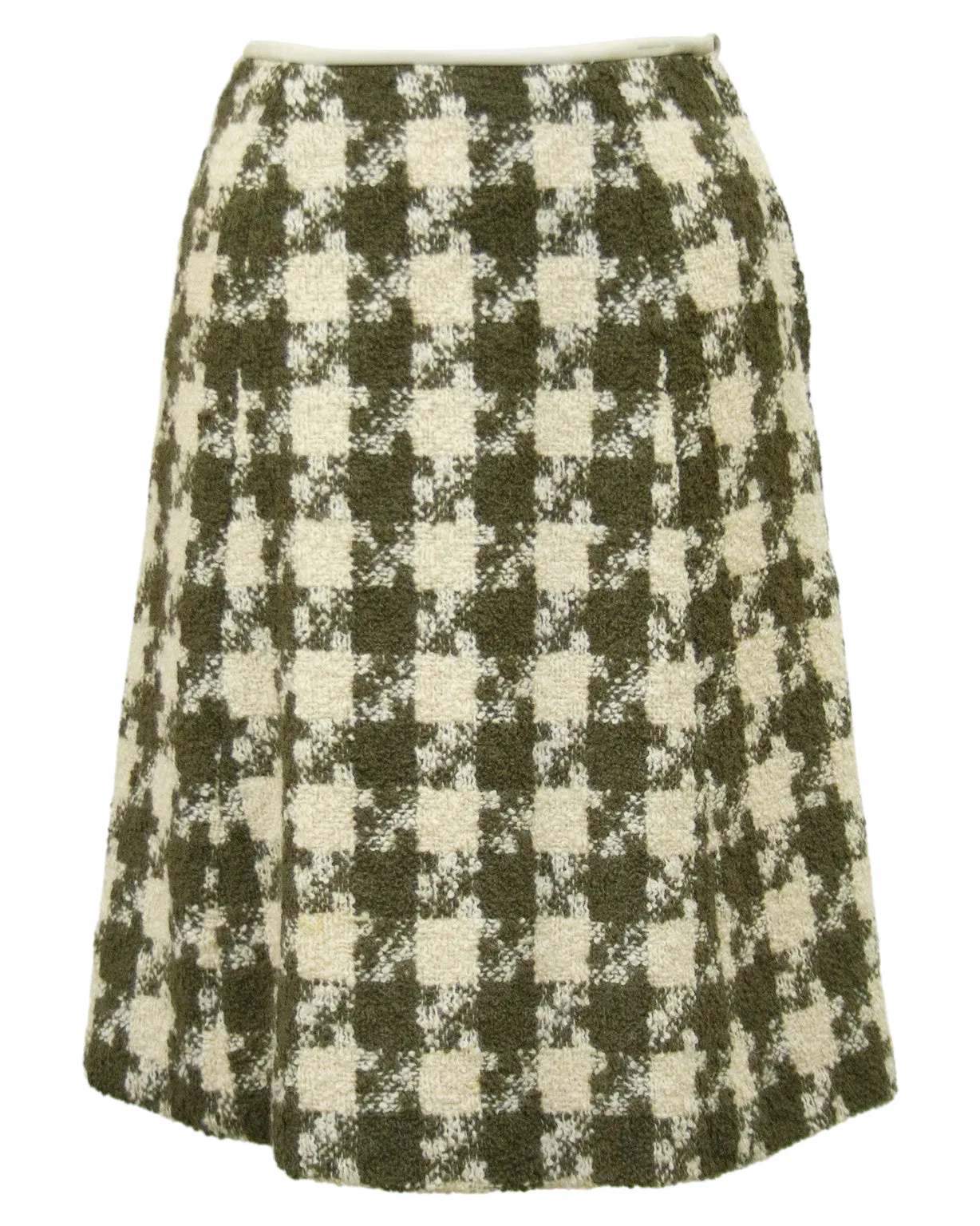 Cream and Green Houndstooth Coat and Skirt Ensemble