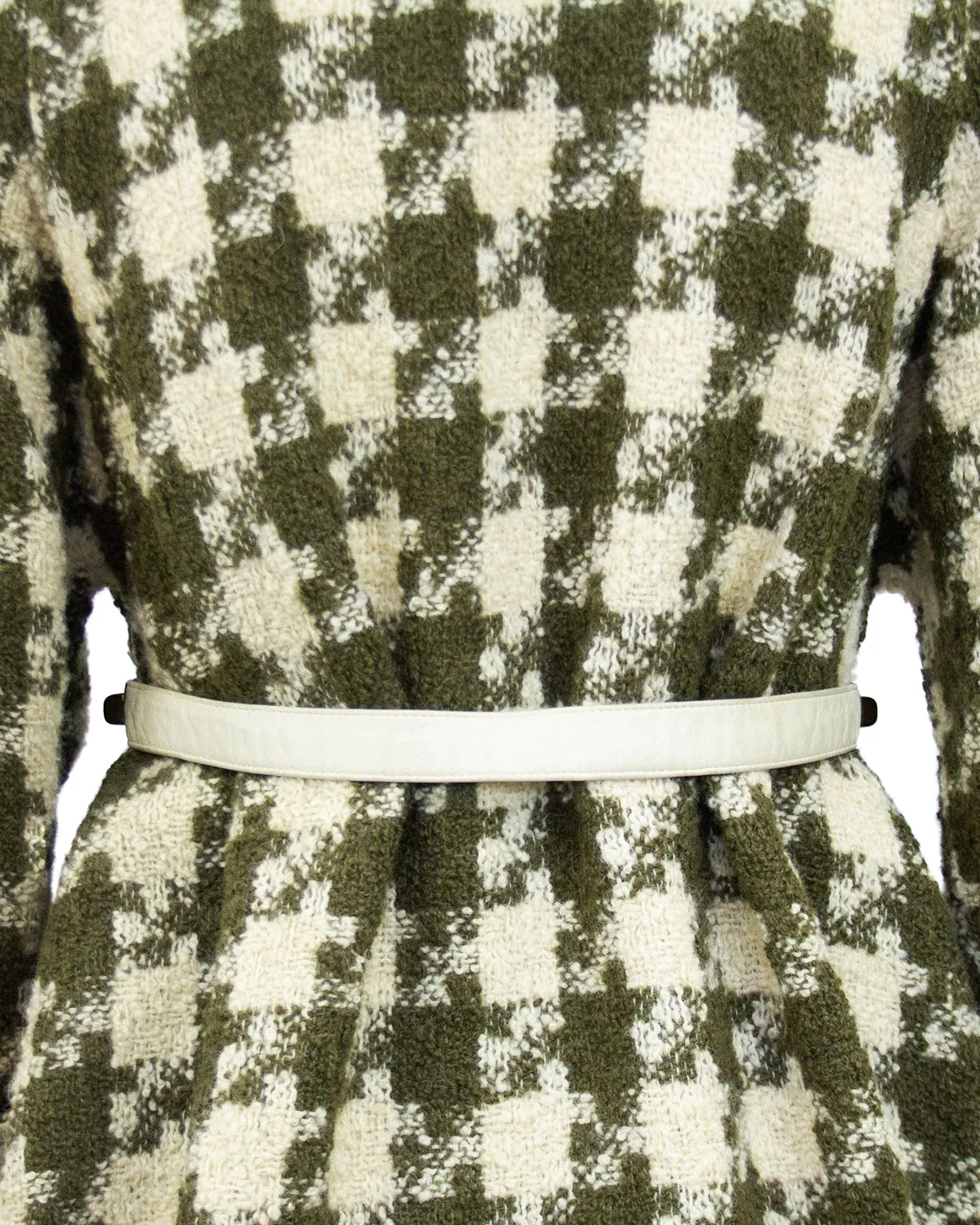 Cream and Green Houndstooth Coat and Skirt Ensemble