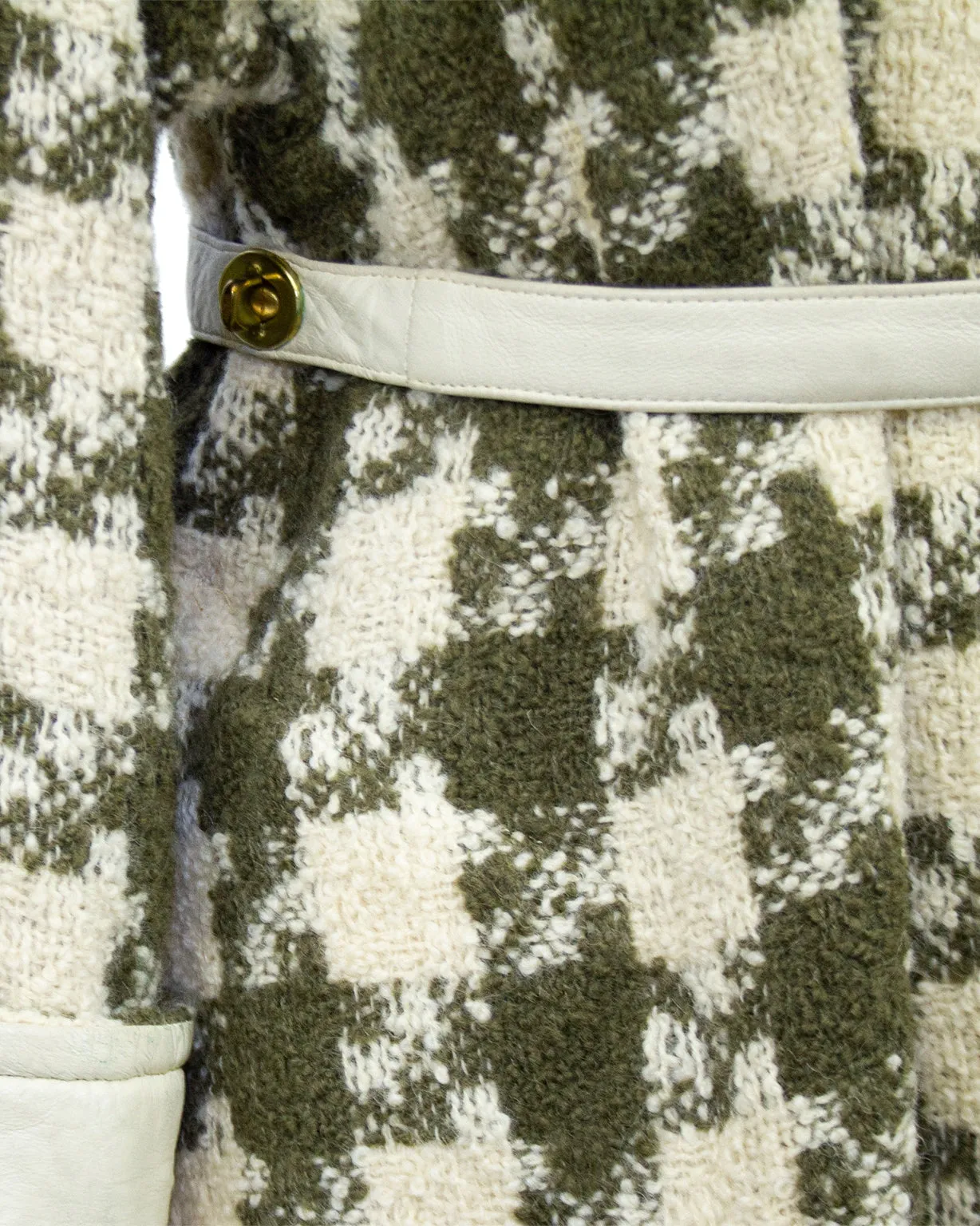 Cream and Green Houndstooth Coat and Skirt Ensemble