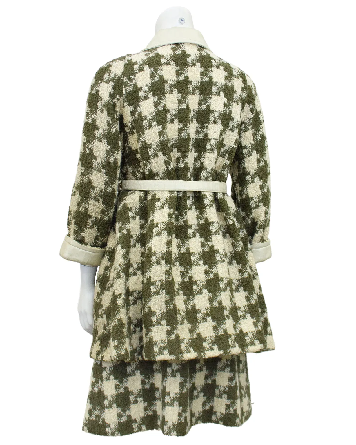 Cream and Green Houndstooth Coat and Skirt Ensemble