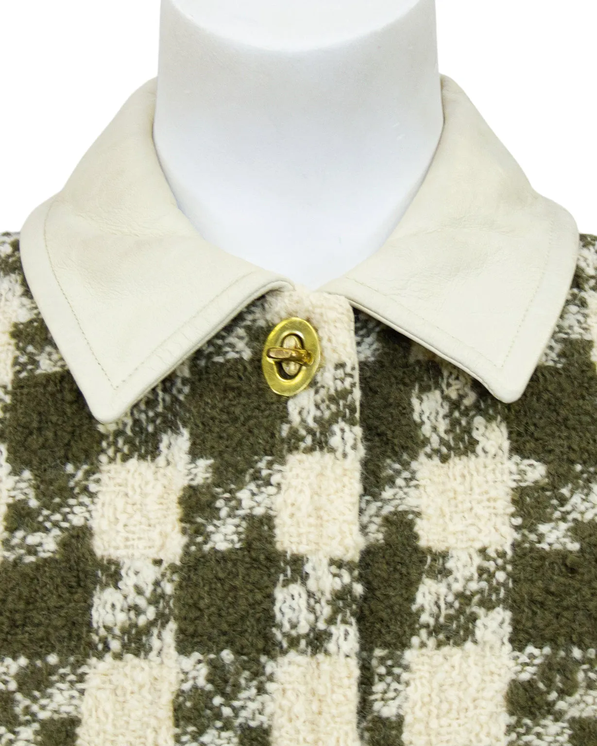 Cream and Green Houndstooth Coat and Skirt Ensemble