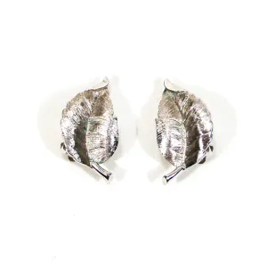 Crown Trifari Silver Leaf Earrings