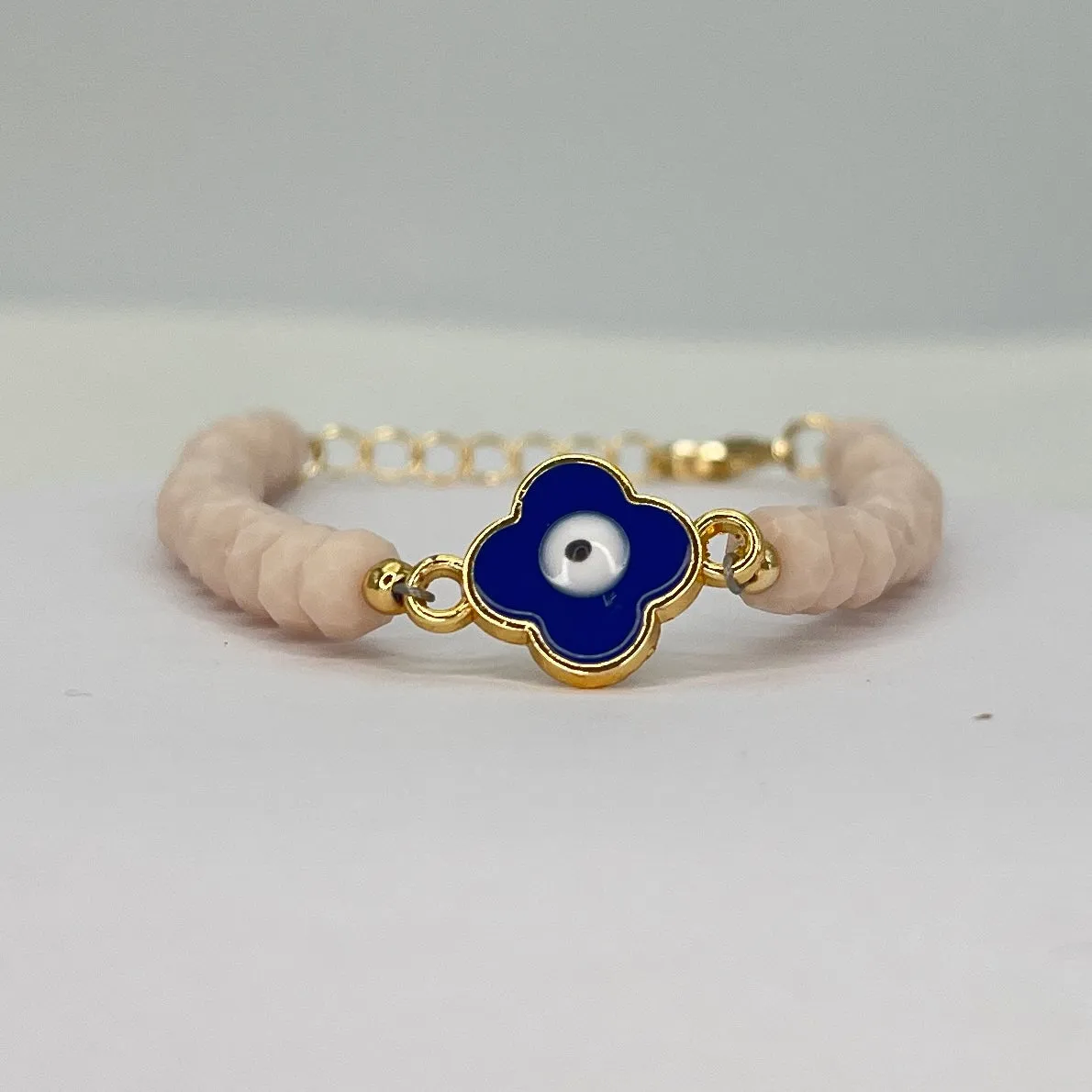 Crystal Beaded Clover Eye Bracelet, Charm - 7 Color Options