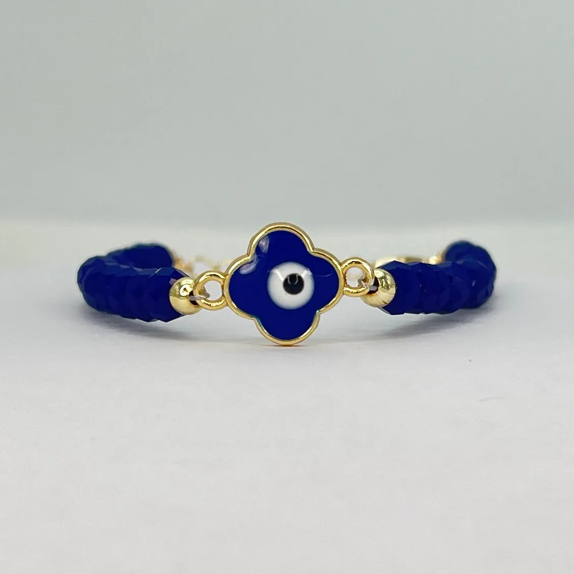 Crystal Beaded Clover Eye Bracelet, Charm - 7 Color Options