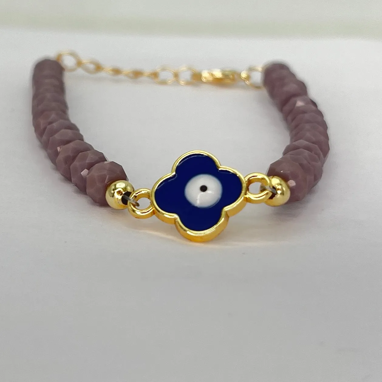 Crystal Beaded Clover Eye Bracelet, Charm - 7 Color Options