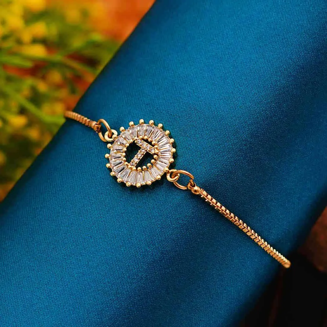 Crystal Studded “T” Alphabet Chain Bracelet