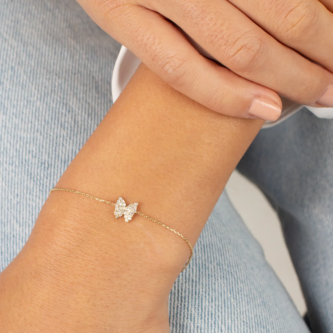 CZ Pavé Butterfly Bracelet 14K