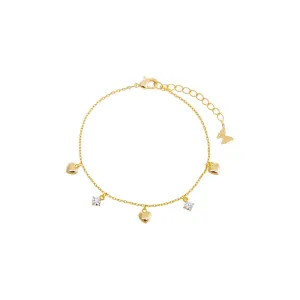 CZ X Puffy Heart Dangling Bracelet