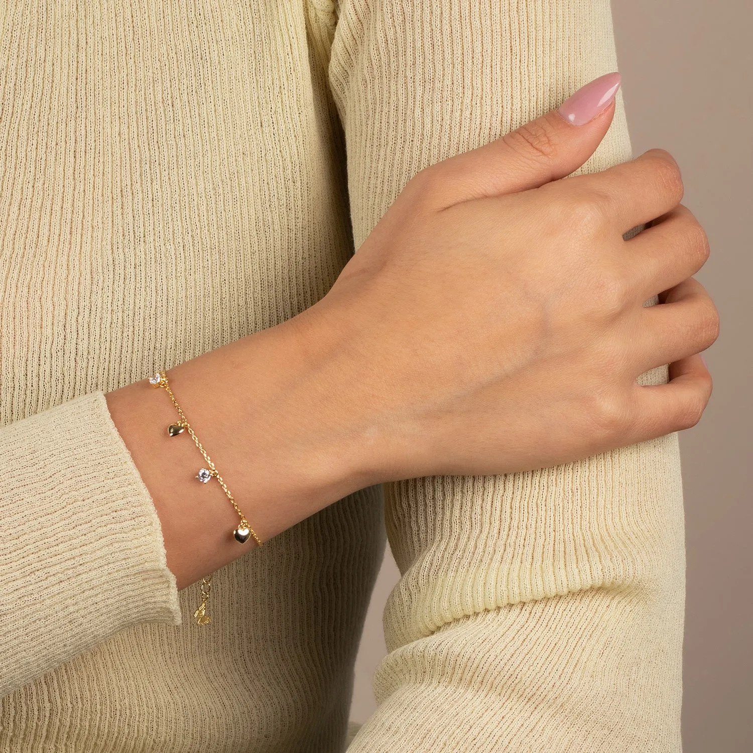CZ X Puffy Heart Dangling Bracelet