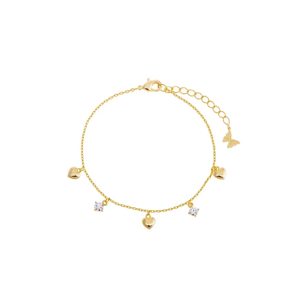 CZ X Puffy Heart Dangling Bracelet
