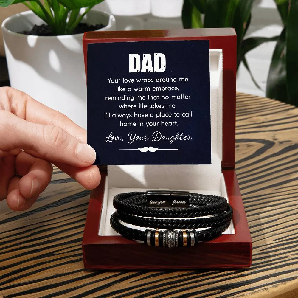 Dad Your Love Wraps Around Me, Love You Forever Leather Bracelet