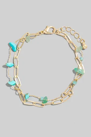 Dainty Layered Turquoise Adjustable Chain Bracelet in Gold