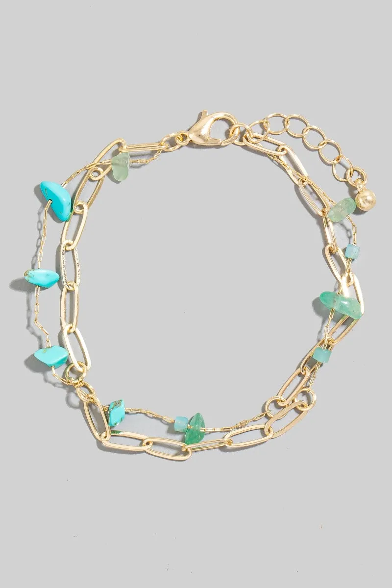 Dainty Layered Turquoise Adjustable Chain Bracelet in Gold